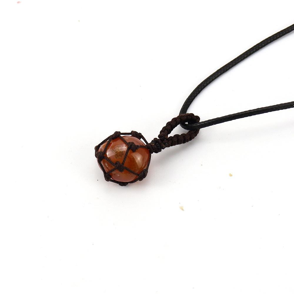 Hand-Woven Crystal Rough Stone Natural Stone Brown Mesh Pocket Necklace Mesh Pocket Sweater Chain N701