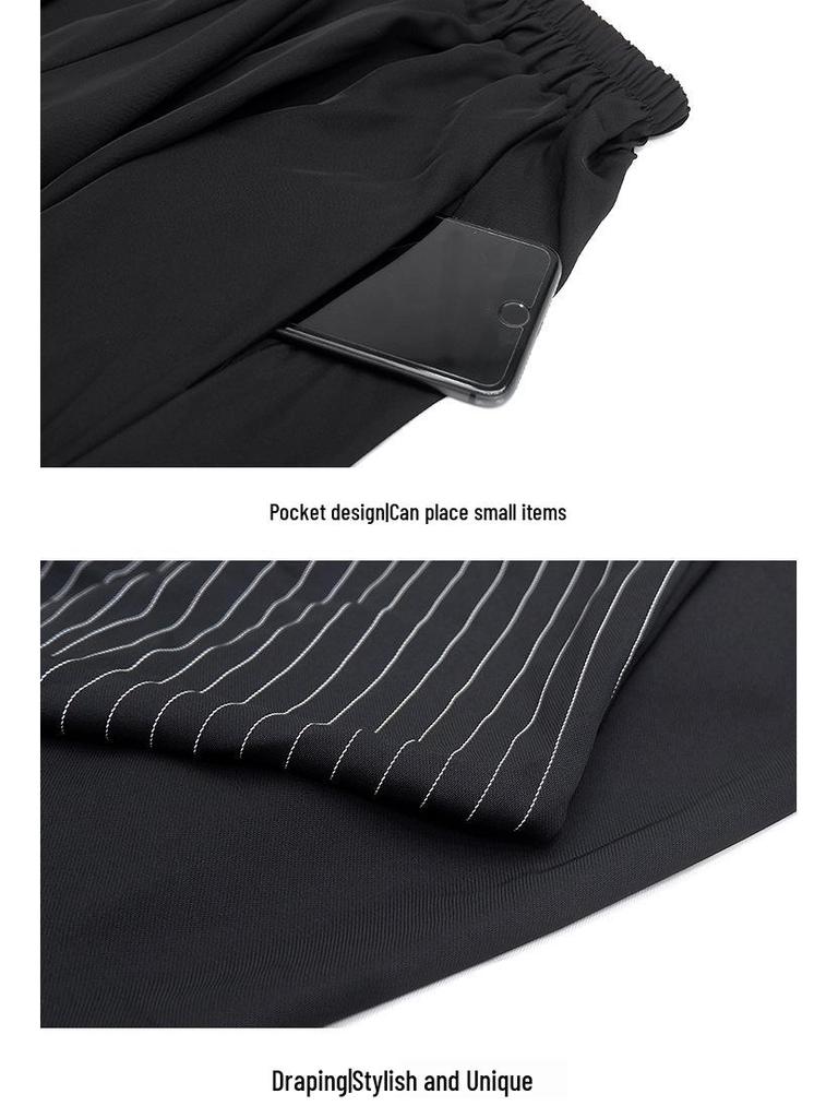 2025 Summer Striped Patchwork Loose-Wear Women's Wide-Leg Cropped Drop-Crotch Pants