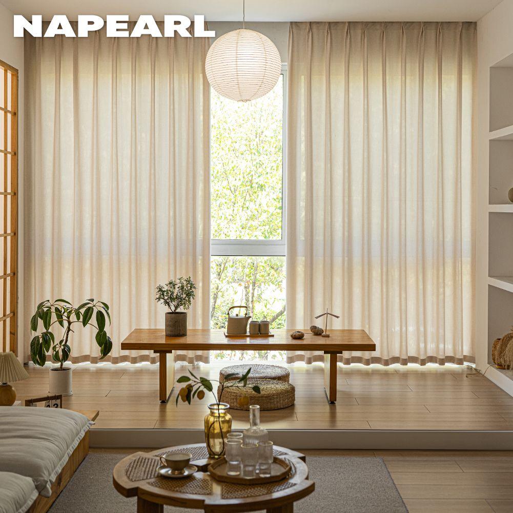 1PC NAPEARL Cream Style Semi Blackout Curtains Japanese Imitation Linen Thick Curtains for Bedroom Living Room Balcony Window for Home Decor