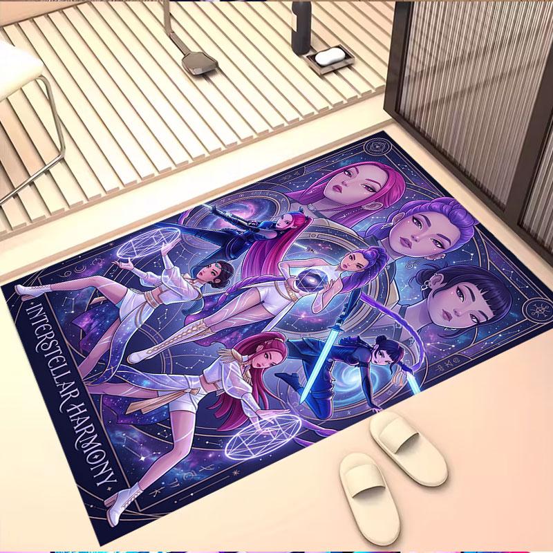 KPop Demon Hunters Print Rug, Washable Floor Carpet, For Entryway Dorm Laundry Room Office Study, Home Decor Birthday Christmas Gift