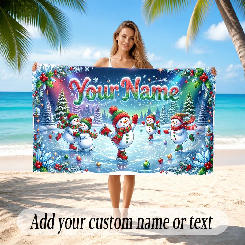 Winter Theme Quick Dry Beach Towel Custom Name Text Print Large Sand Resistant Towel Beach Vacation