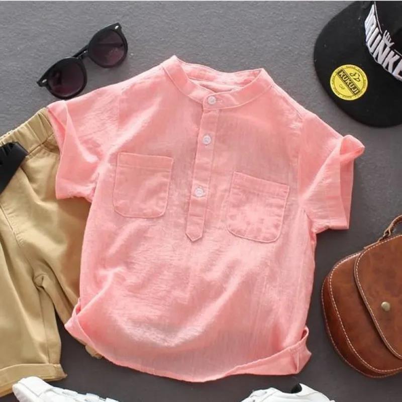 

Детские рубашки Летняя одежда для мальчиков Хлопковая пряжа Одежда для малышей Тонкие рубашки Базовая рубашка Классная и повседневная 110 розовый
