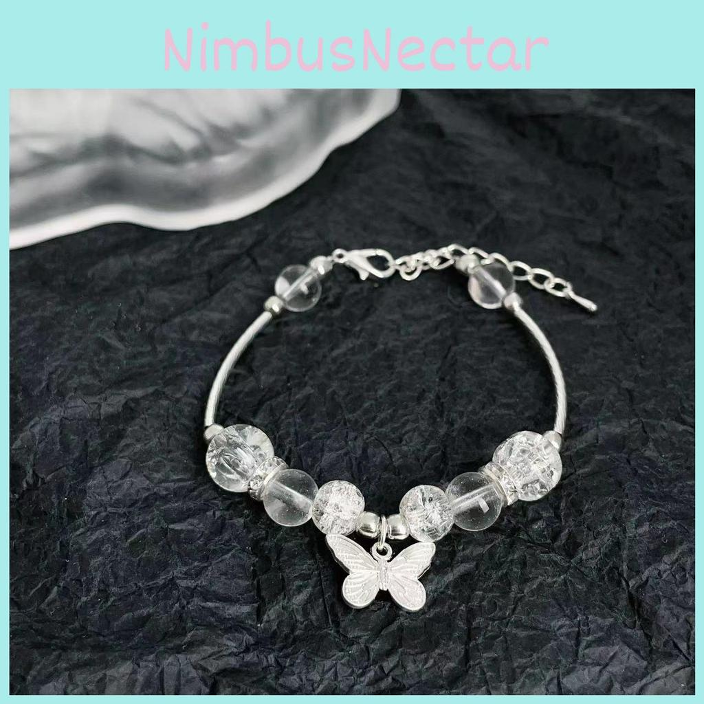 Exquisite Silver Butterfly Glass Bead Bracelet New Chinese Fashion For Women