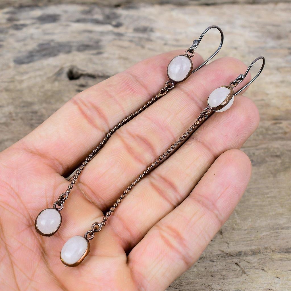 Rainbow Moonstone Earring Electroformed Copper Earrings Gemstone Electroformed Jewelry Handmade Dangle Earring Copper Jewelry Gift For Women