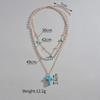 Personalized Turquoise Cross Star Gravel Pearl Multi-layer Metal Necklace