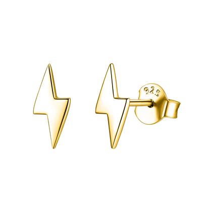 925 Sterling Silver Gold Vermeil Lightning Bolt Stud Earring