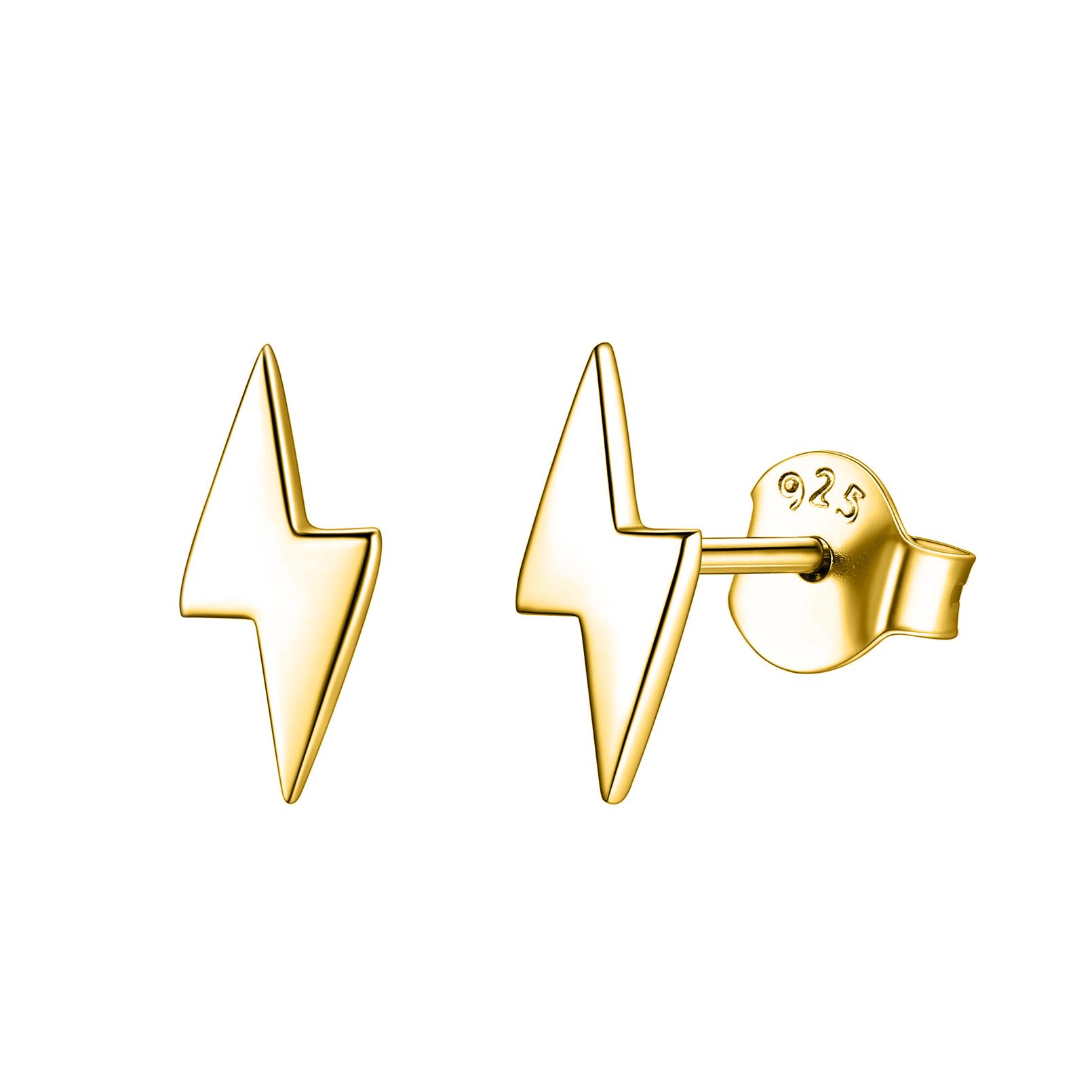 

925 Sterling Silver Gold Vermeil Lightning Bolt Stud Earring жовтий