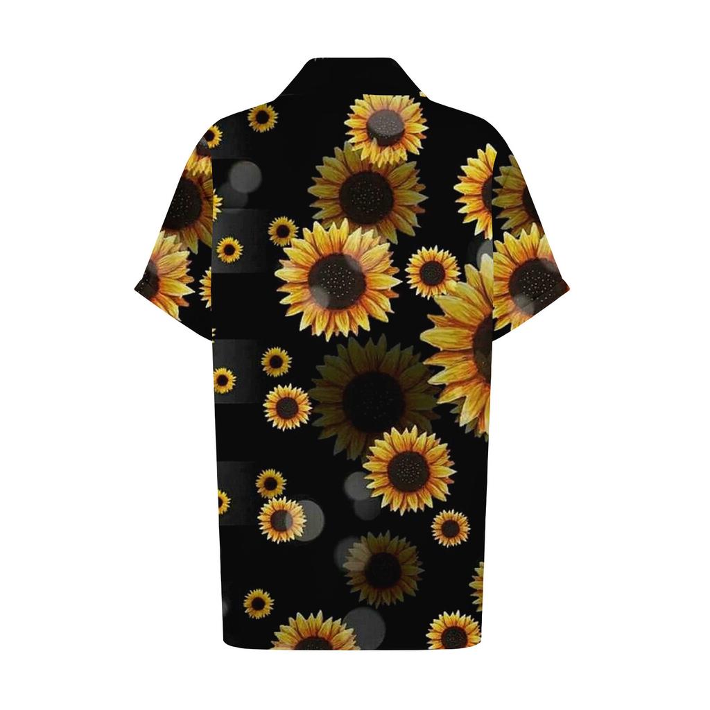 Women's Fashion Loose Casual Short Sleeve Lapel Button Down Shirt Printed T-Shirt Top