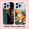 Artistic Drawing Cat Phone Case For iPhone 17,16,15,14,13,12,11,Pro,Max,Plus,Mini,XS,SE Anti Fall White Matte Hard Bumper