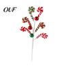 Festival Candy Cane Branch Christmas Pick, Red White Green Plush Stem, Festive Decor for Vase Filler, Wreath, Xmas Tree Decoration Filler