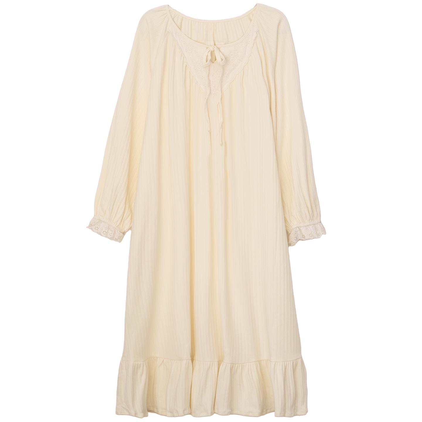 

Женская ночная рубашка из чистого хлопка в стиле французского двора с длинным рукавом для сезона Осень/Зима 2025 M