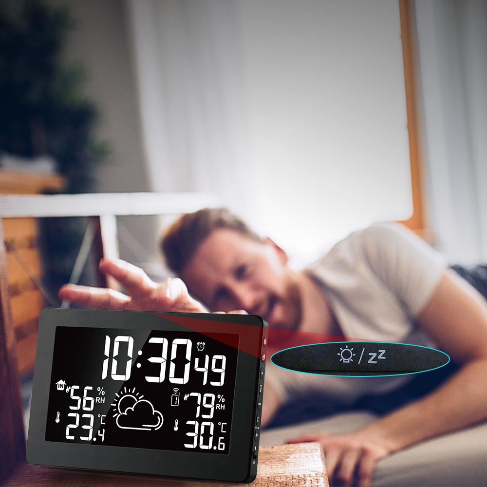 PT3378A NO RCC Drahtlose Wetterstation Temperatur-Feuchtigkeitssensor Buntes LCD-Display Wettervorhersage Uhr Innen/Außen