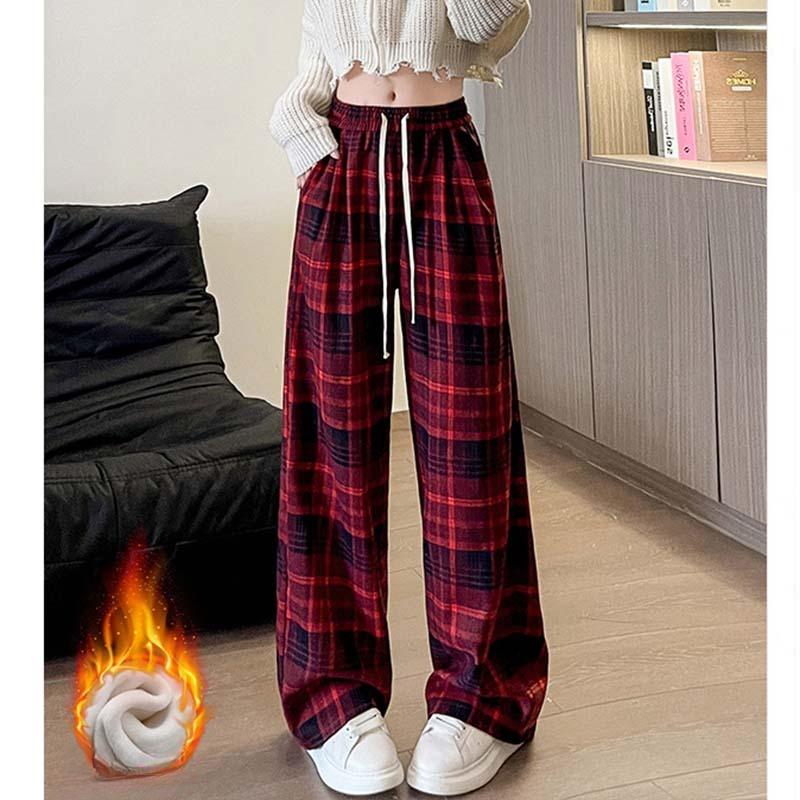 Women's Elegant Plaid Wide Leg Pant Vintage Chic High Waist Pants High Street Trendy Cool Trousers