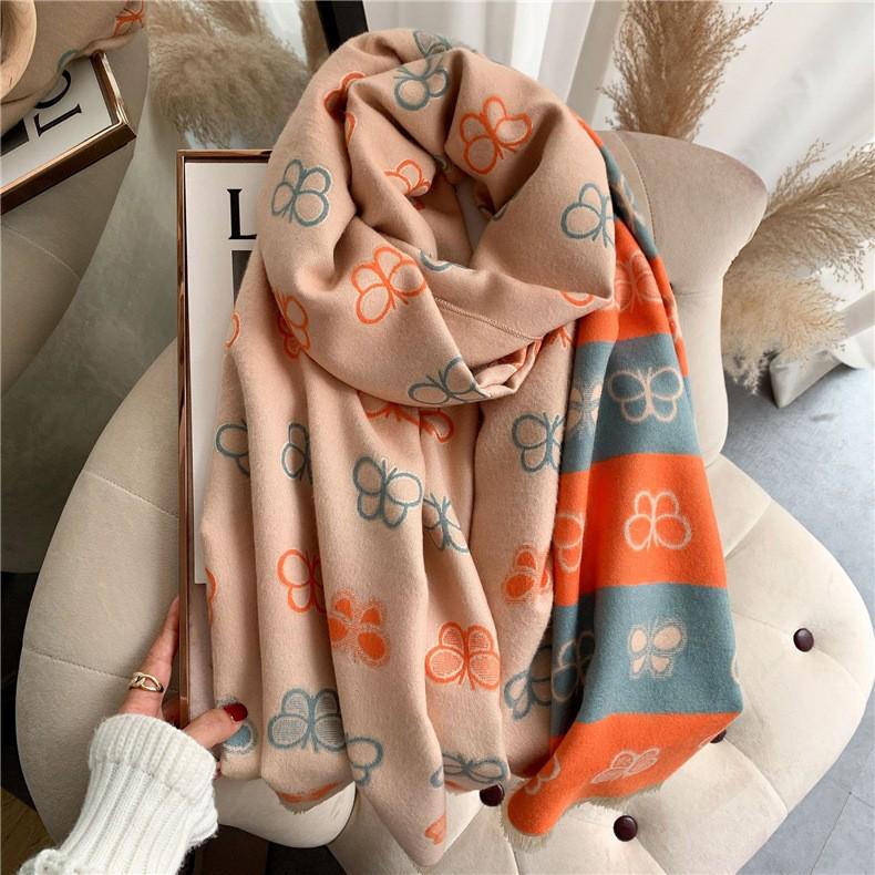 Korean-Style Houndstooth Faux Cashmere Scarf Shawl for Women - Thickened Double-Sided Winter Neck Warmer