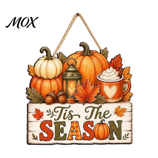 Fall Farmhouse Decorations Wooden Hanging Sign, Autumn Scarecrow & Pumpkin Maple Leaf Door Rustic Harvest Party Supplies Hanger, Thanksgiving