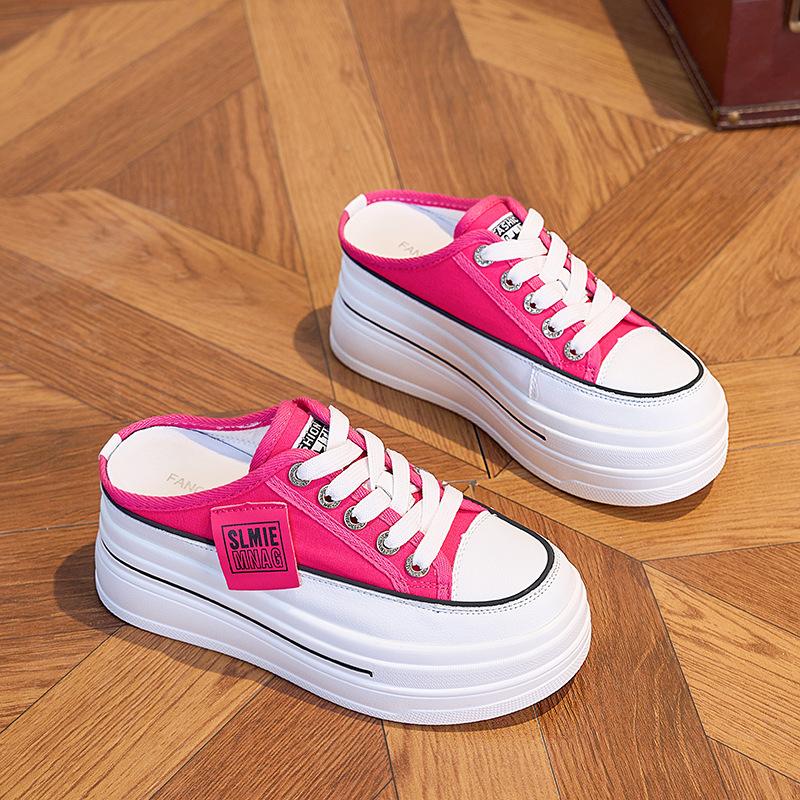 Thick-soled White Shoes for Women Summer Breathable Mesh Shoes Half Slippers All-match Sports Casual Platform Shoes