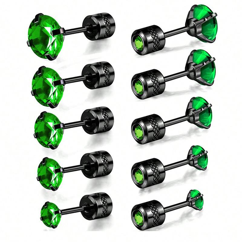 Titanium Steel Double-headed Zircon Stud Earrings Cylindrical Four-claw Stainless Steel Earrings Piercing Jewelry