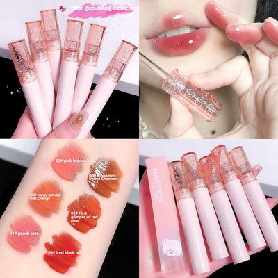 Bubbly Bear Lip Glaze Velvet Mist Top Waterproof Lipstick Naturally Brightening Moisturizing Hydrating Lip Mud Lip Gloss Long-lasting Setting Makeup