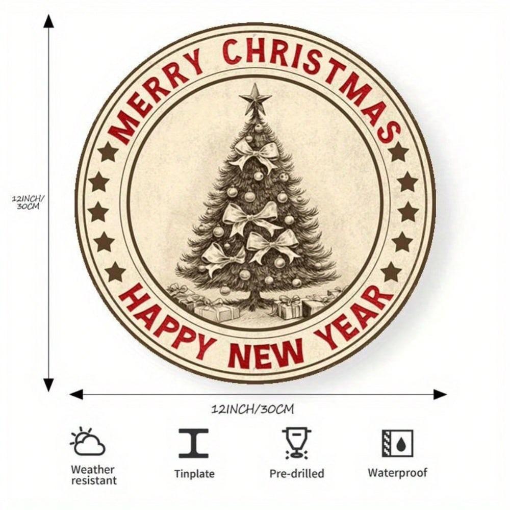 Vintage Merry Christmas Tin Sign Round Retro Holiday Decor Gift 12 Inch 20x20