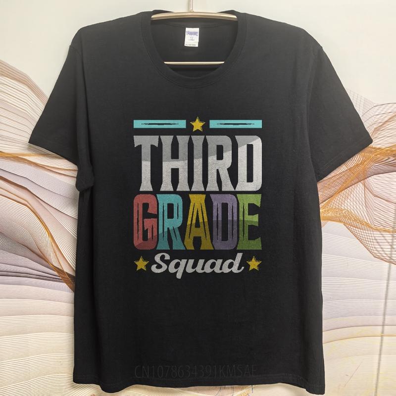 Plus Size Summer Boys tshirt Third Grade Squad With Colorful Letters And Stars Short Sleeve Soft Crew Neck Tee Shirt