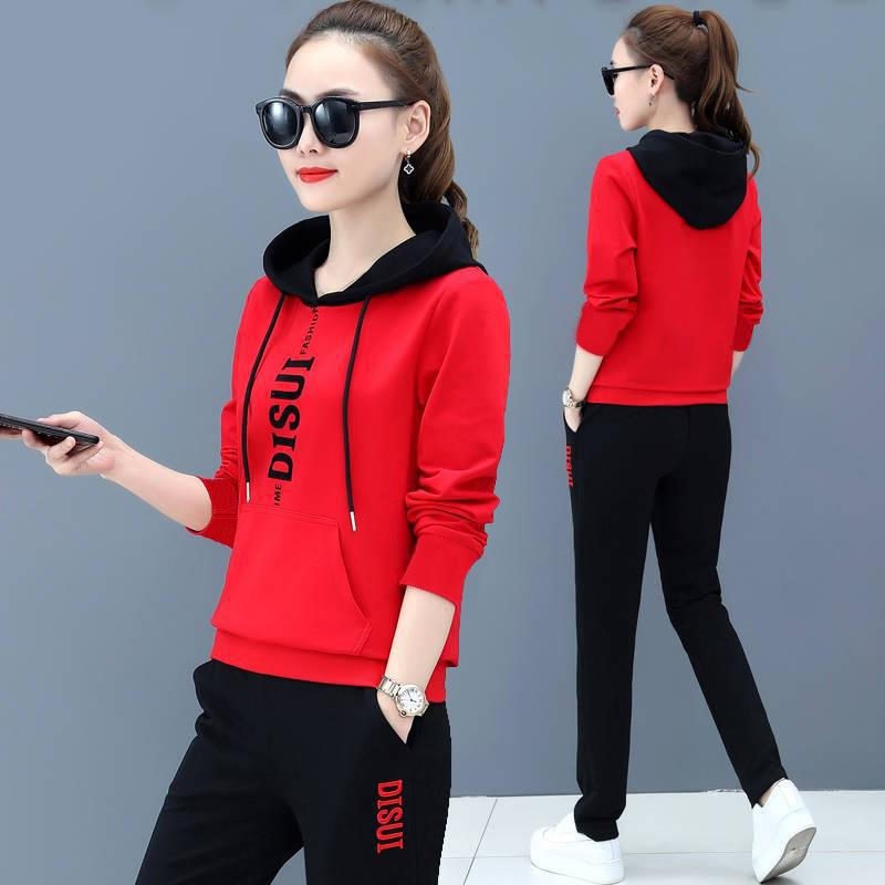 Casual Sportswear Suit Women's Autumn and Winter Fashion Large Size Loose Running Hooded Sweatshirt Two-piece Set