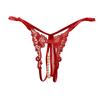 Niedrig geschnittene String-Höschen mit offenem Schritt, verziert mit Perlen und Hohlspitzen-Design für Damen-Dessous