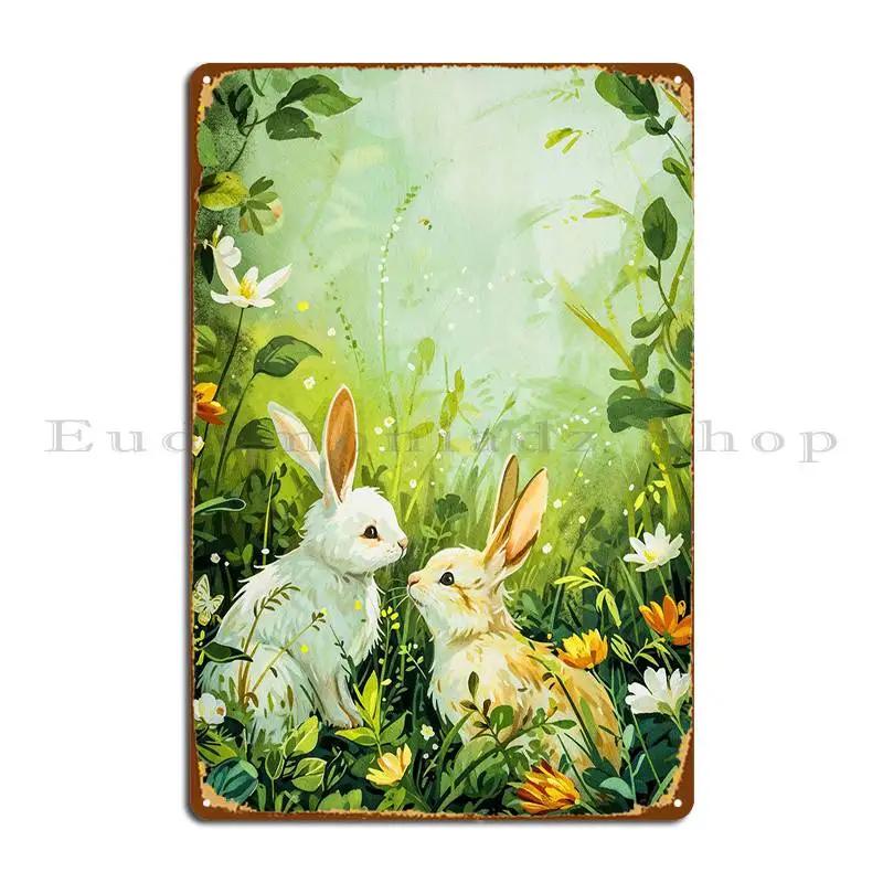 Rabbit Cute Animal Metal Sign Sign Living Room Club Printing Customize Tin Sign Poster
