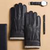 Men's Winter Handmade Leather Woollen Linning Touch Screen Driving and Cycling Thick Cotton Gloves