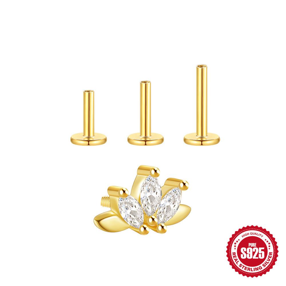 Cercei Piercing Cartilaj Spirală Lotus Diamant Argint Sterling S925 Purtare Zilnică Stâlp Multi-Mărime 5/6/8 Mm