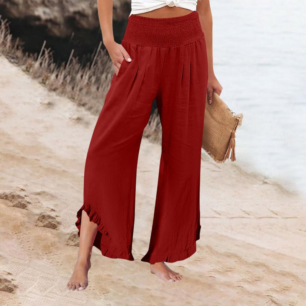 Womens Palazzo Pants Summer Casual Flowy Wide Leg Trousers Beach Travel Vacation Outfits