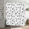 Decorative Black White Leaf Shower Curtain Set for Bathroom Decor Waterproof Fabric with Hooks (White)