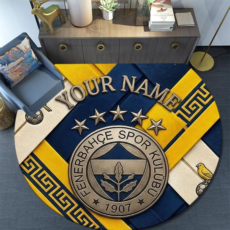 Custom Name Fenerbahçe Round Area Rug,Carpet Rug for Living Room Bedroom Sofa Playroom Decor,Non-slip Floor Mat