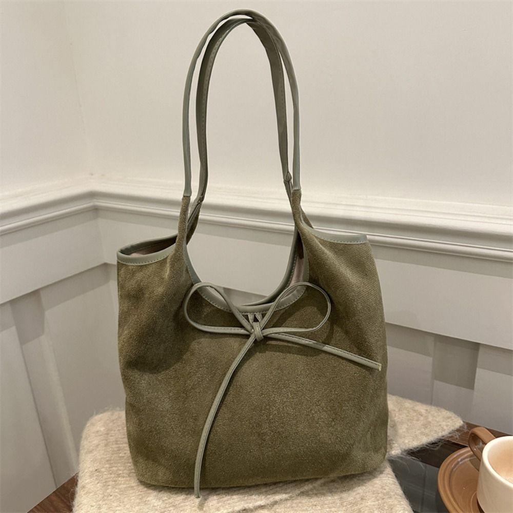 Bowknot Bow Tie Shoulder Bag Korean Style Wool Tote Bag Simple Retro Underarm Bag  Girls