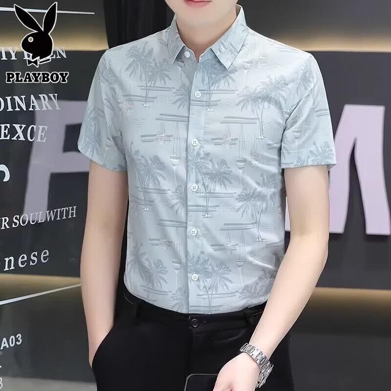 

PLAYBOY Men s Ice Silk Short Sleeve Casual Shirt 3XL