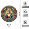 Vintage Sacred Heart of Jesus Round Aluminum Metal Sign Religious Wall Art Christian Decor Virgin Mary Floral Stars
