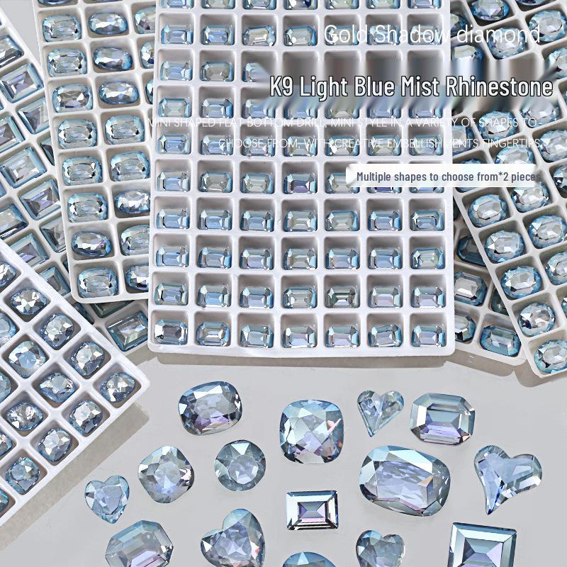 

K9 Heart & Square Rhinestones Nail Art Accessories - Blue Mist, 2pcs