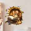 Cozy Cartoon Mouse Reading Book by Candlelight At Mouse Hole Toilet Wall Sticker Self-Adhesive Bathroom Home Decor Art Wholesale