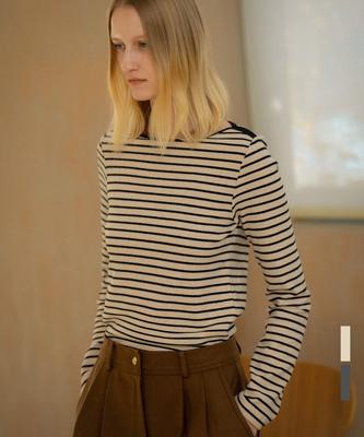 Nounbeleo Soft Cotton Stripe Boat-Neck T-Shirt [Knfw04Ts10]_[2Color]