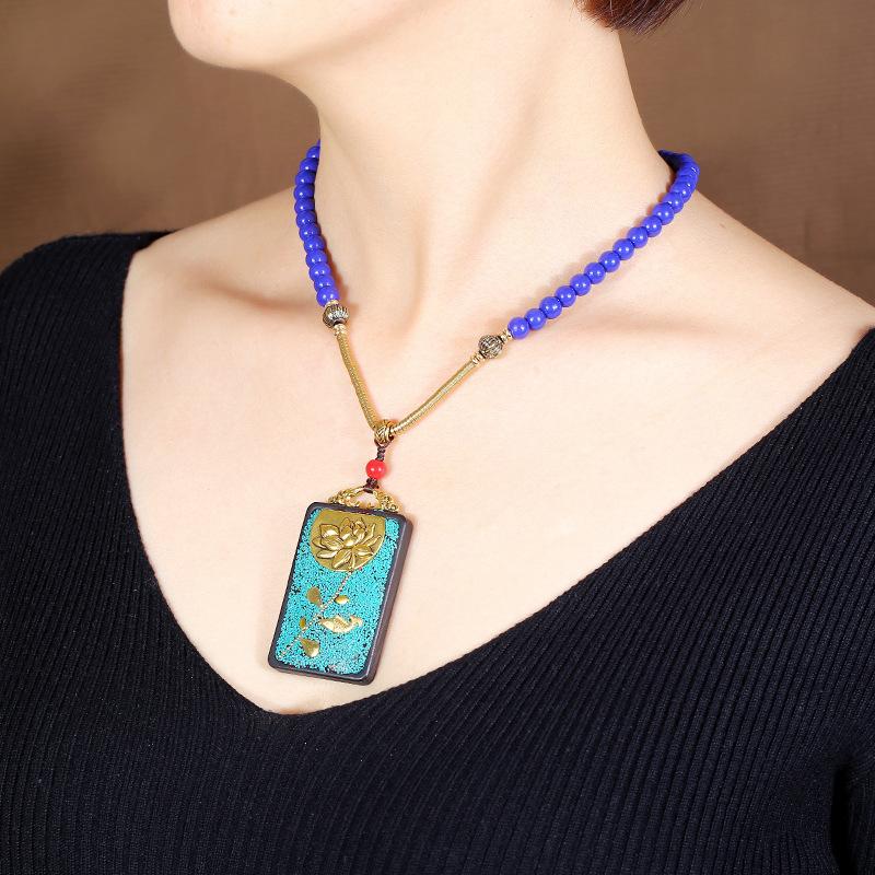 Nepalese Ebony Amulet Necklace Men's and Women's Retro Simple Short Collarbone Chain Cotton and Linen Clothes Accessories