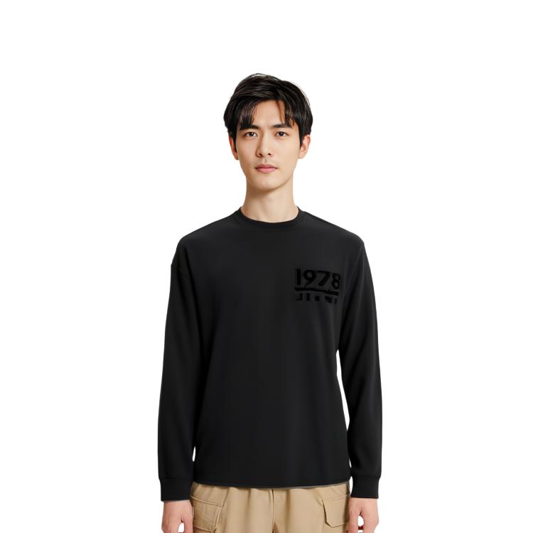 Calvin Klein Cotton Crew Neck Long Sleeve T-Shirt Men Tops Space-Black J324494