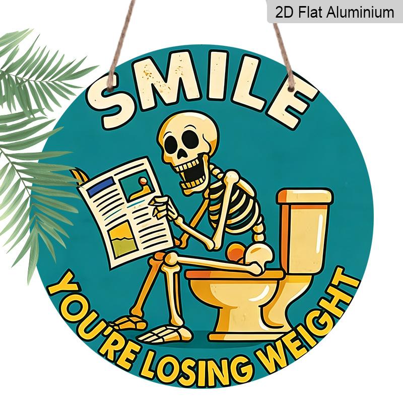 2D Flat Aluminum 7.87 Inch X 7.87 Inch Humorous Skull Bathroom Wall Decoration. Suitable for Bars, Living Rooms, Kitchens, Parties, Cafes, Porches
