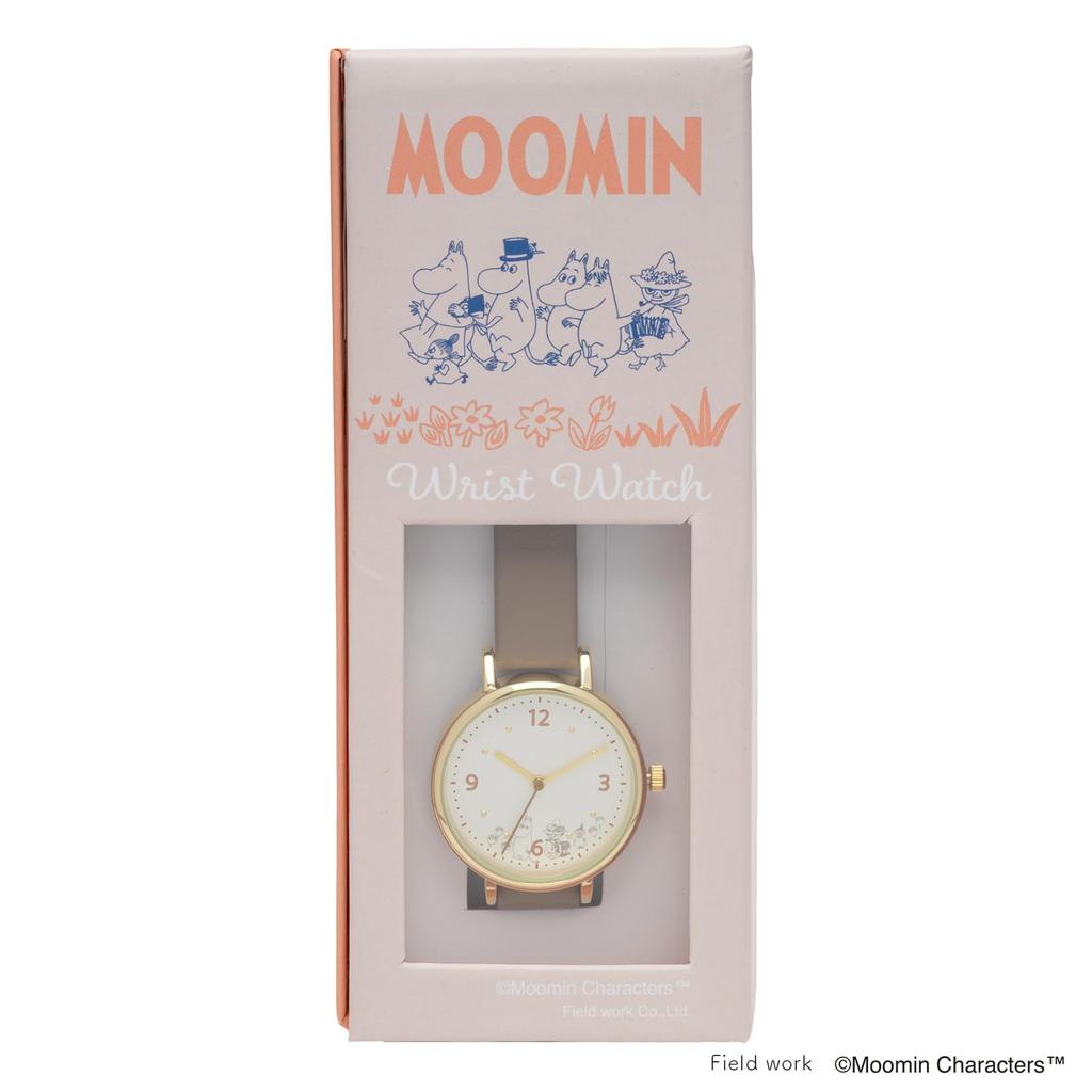 Fieldwork Analog Watch with Moomin Leather Simple Moomin Print Watch Gray Women's Design, Strap, J, MOM021-2