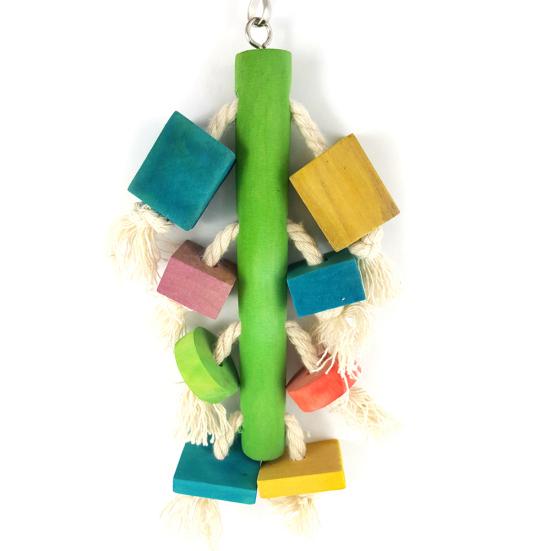 Pet Bird Parrot Wood Blocks Cotton Rope Cage Hanging Standing Play Chew Toy