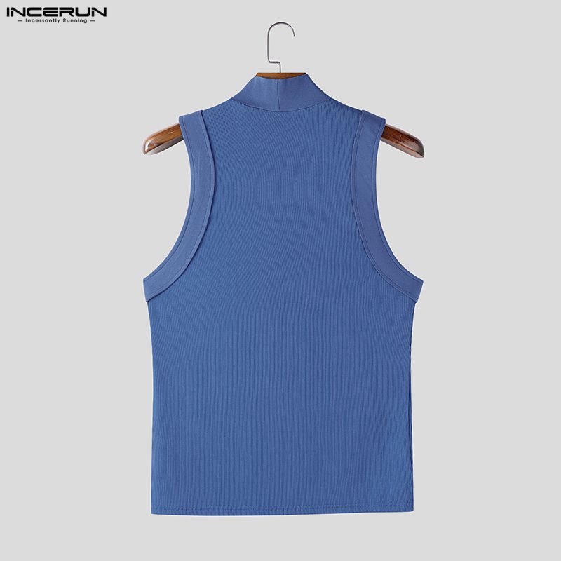 INCERUN Men Sleeveless Solid Color Fitted Ribbed Casual Tank Tops Vest