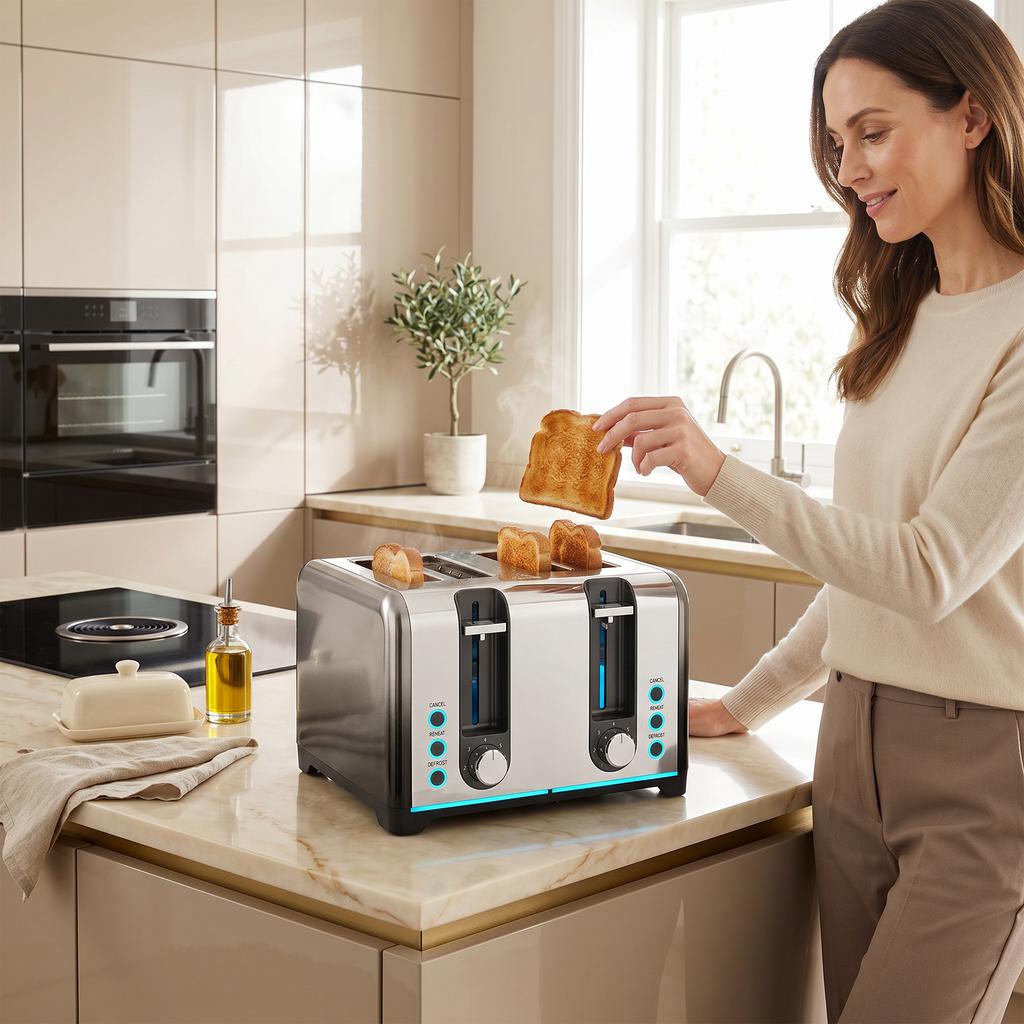 4-Slice Toaster with 7 Browning Levels, Reheat, Defrost and Cancel Function
