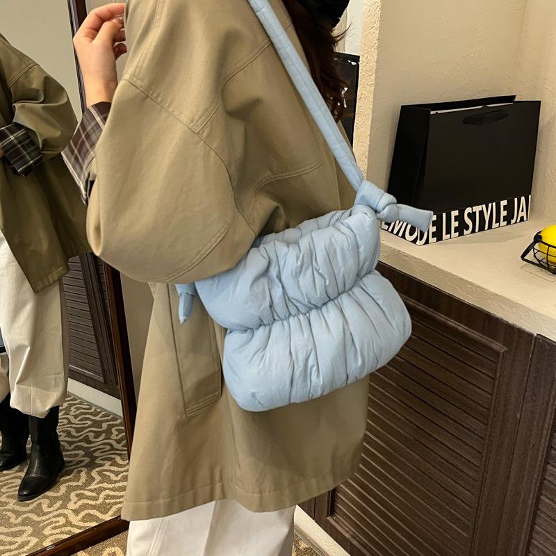 Soft Down Cotton Clothes Bag Women's 2025 Autumn and Winter New Large-capacity Nylon Cloth Bag Shoulder Crossbody Bucket Bag