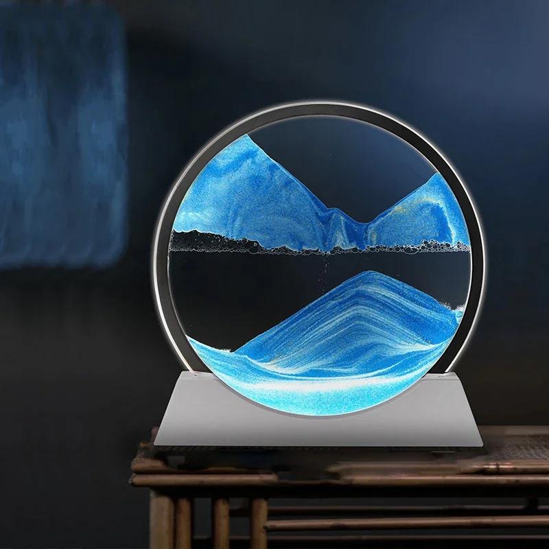 Sandscape Moving Sand Art Picture Table Lamp 3D Hourglass Quicksand Flowing Sand Painting Office Desktop Home Decor Gifts