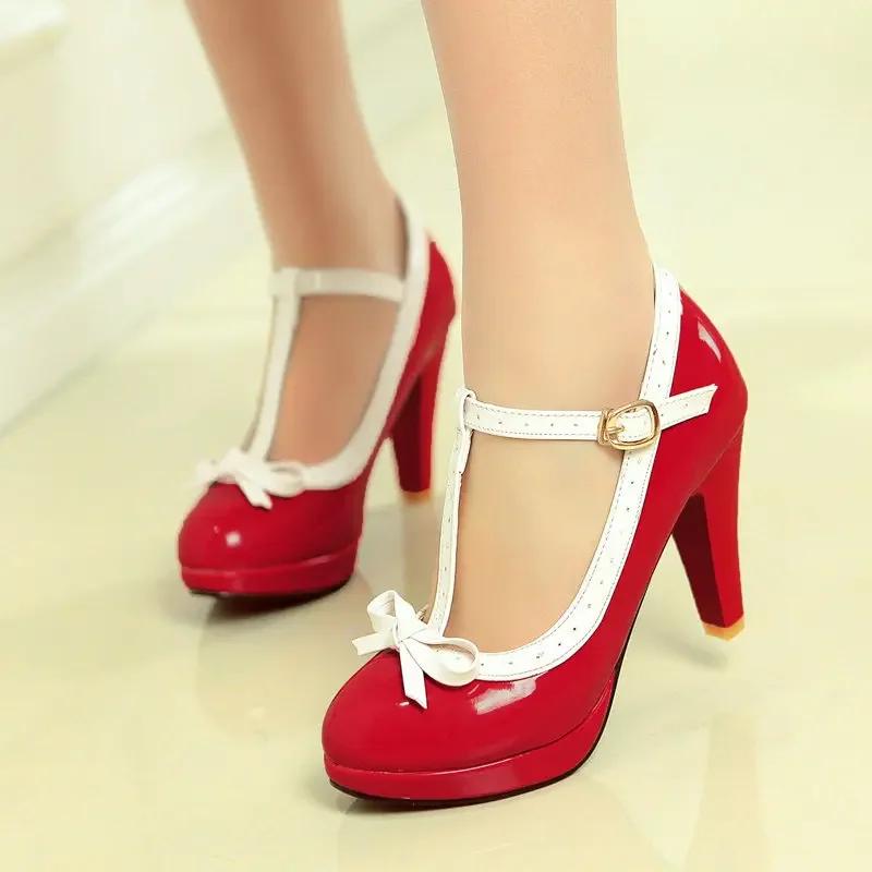 Fashion Women Retro Mary Janes Chunky High Heels Fashion Party Office Platform Shoes Spring Autumn Pumps Female Plus Size Shoes