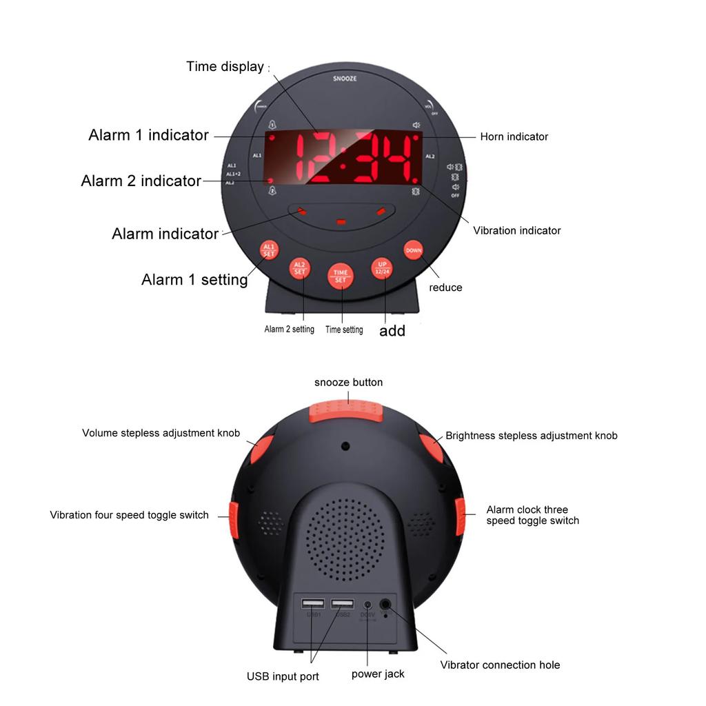 Alarm Clock Super Shaker Clock Alarm Clock 110 Decibels Red Flashing Light Super Shaker Extra  Alarm Clock for Student Elder