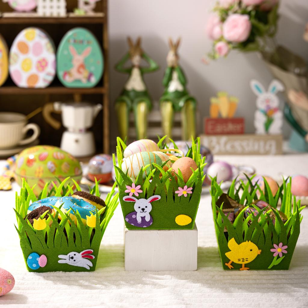 Easter Hen Rabbit Gift Packaging Bag Square Handheld Kids Egg Soft Felt Basket Cookie Bags Easter Party Birthday Favors Decors